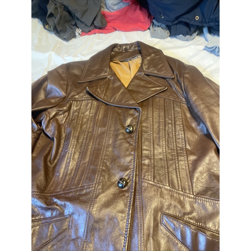 Vintage Men Leather Blazer Size 38 Brown 3 Bottons - Picture 2 of 16